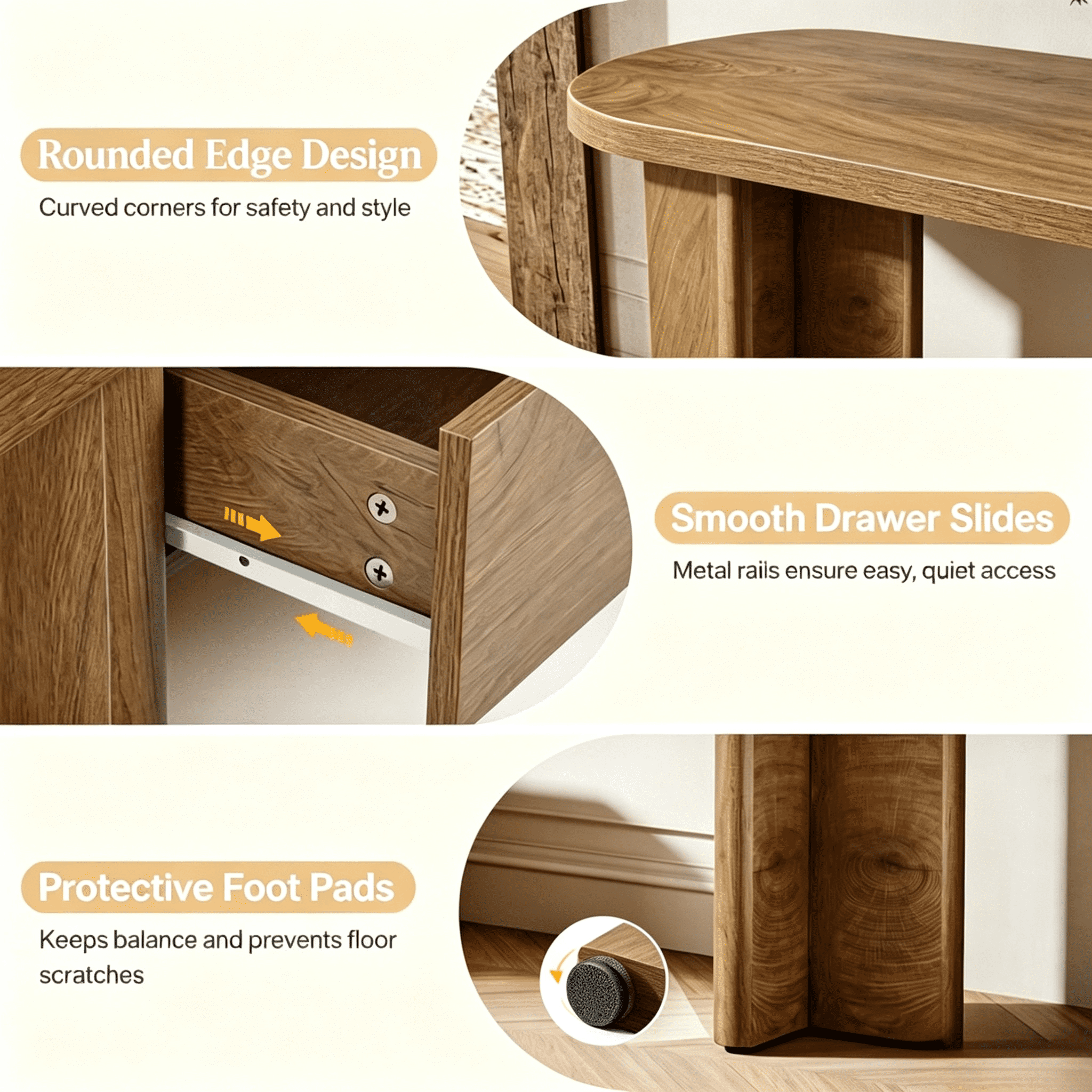 63 Inch Rustic Console Table with 2 Drawers, MDF Entryway Table with Gold Handles & Rounded Edges, 220 lbs Tabletop Capacity for Hallway Sofa Kitchen