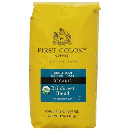 First Colony Organic Whole Bean Coffee, Rainforest Blend, 12-Ounce