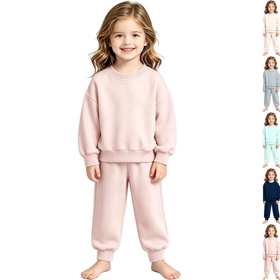 Toddler Boys Girls Sweatsuit 2 Piece Outfits Long Sleeve Crew Neck Sweatshirt and Sweatpants Fall Athletic Set for Girls,Pink,130