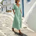 thumbnail image 5 of IUYRTFE Women's V Neck Button Down Midi Dress Short Sleeve Lightweight Casual Summer Flowy Dress with Pockets, 5 of 6