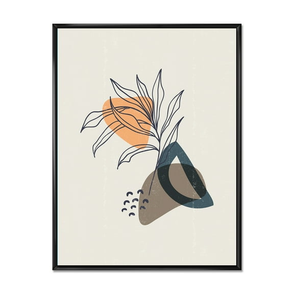Designart 'Minimalist Shapes With Ancient Plant I' Modern Framed Canvas Wall Art Print