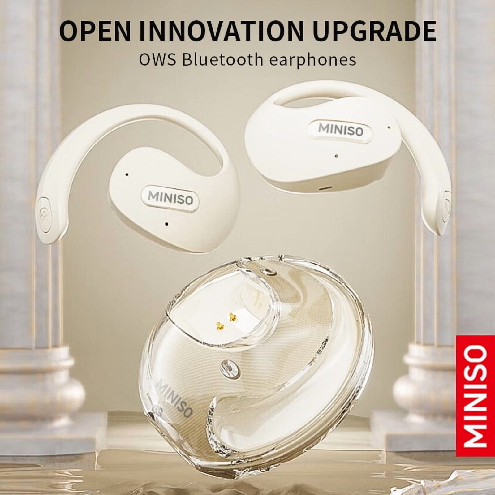 MINISO X15 Open-Ear Bluetooth 5.4 Headphones, Wireless Earbuds with AI Real-Time Translation, 130+ Languages, Noise Reduction, 40H Battery, IPX5 Waterproof – Off-White