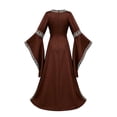 thumbnail image 3 of Domzest Medieval Dress for Women Vintage Renaissance Costumes Lace Up Bell Sleeve Square Neck Dresses Halloween Maxi Dresses Brown 3XL, 3 of 3