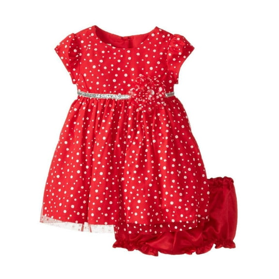 Marmellata Infant Girls Red Polka Dot Party & Holiday Dress Tulle Overskirt 24m