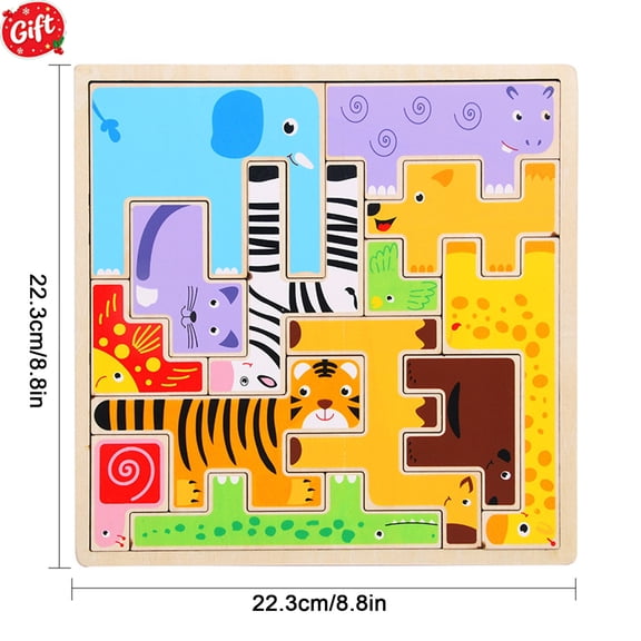Wooden Peg Puzzle for Toddlers, Kids' Educational Preschool Peg Puzzle Toy, Interlocking Wildlife Pieces Cultivate Shape Color Recognition, Christmas Birthday Ideal Gift for Boys Girls Ages 3