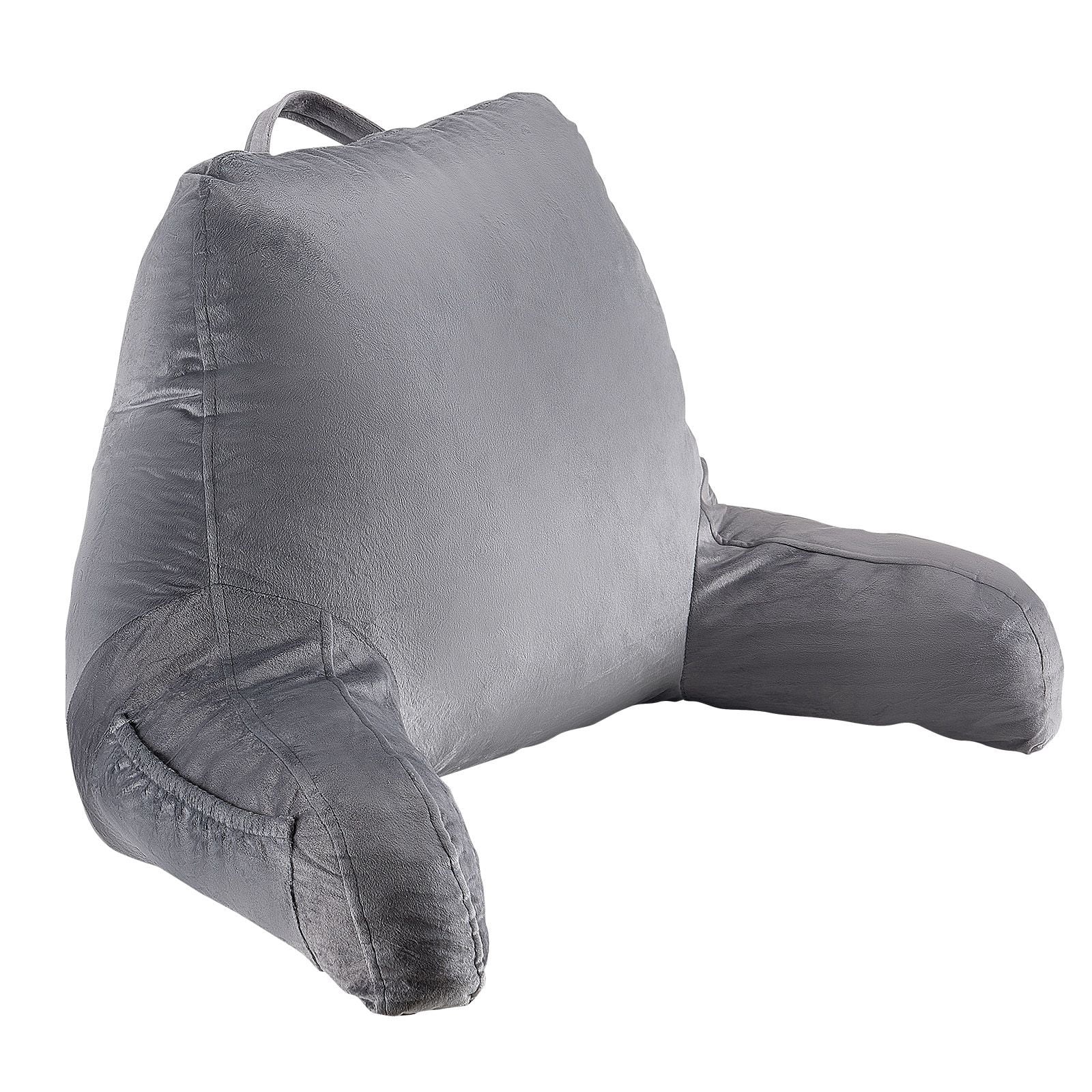 Reading Pillow with Memory Foam, 3 Pockets, Dual Zip Lining, Ergonomic Design, Portable Handle, Machine Washable Velvet for Bed Sofa