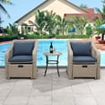 thumbnail image 4 of Outdoor Indoor Patio Furniture Set 5 Pieces, SYNGAR PE Rattan Sectional Furniture Set with Glass Table, Cushioned Chair & Ottoman, Patio Conversation Sofa Set, for Garden, Deck, Poolside, Brown, D8161, 4 of 10