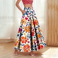 thumbnail image 2 of jtjvou Long Skirt for Women Dressy Boho Elastic High Waist Floral Pleated A-Line Maxi Skirts Trendy Beach Vacation Outfit Coffee S, 2 of 9