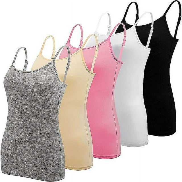 5 Pcs Basic Camisole Adjustable Camisole Spaghetti Strap Tank Top For Women And Girl(large