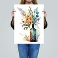 thumbnail image 4 of Wine Bottle Wildflowers Watercolour Painting Orange Blue Purple Spring Flower Blooms Large Wall Art Poster Print Thick Paper 18X24 Inch, 4 of 5