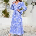 thumbnail image 4 of Pisexur Robe à Manches Longues Col en V Mode Femme Robe Plissée Unie à Manches Longues Col en V Robe Femme, 4 of 9