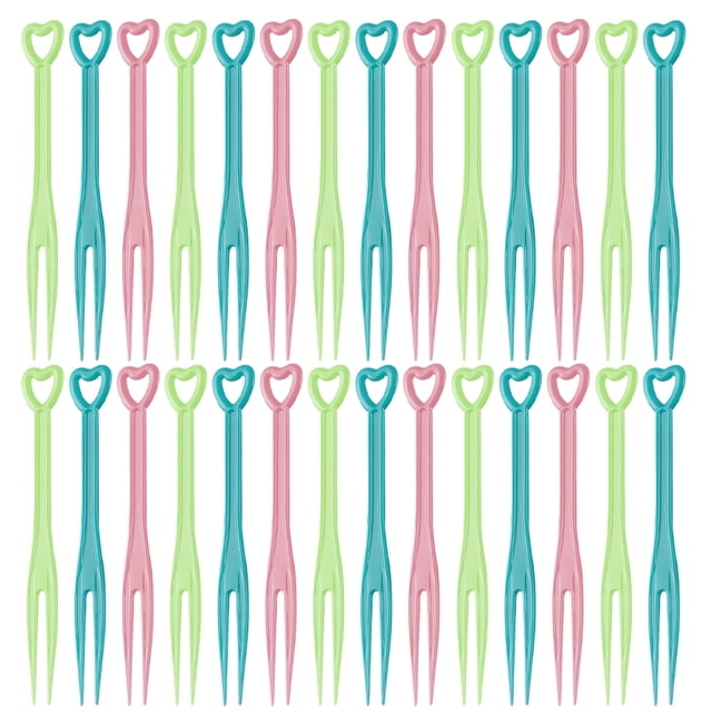 Palillos de plástico desechables para cócteles, tenedores para frutas, palillos para cóctel, platos, tenedores para pasteles
