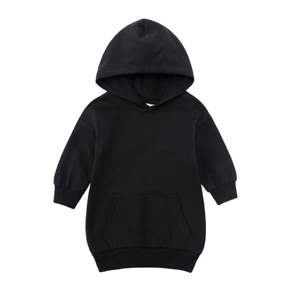 WOYY Toddler Girls Hoodie Dress Casual Solid Long Sleeve Hooded Sweatshirt, Sizes 2-3T