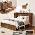 thumbnail image 6 of Amerlife 41"H Full Murphy Bed Cabinet with Charging Station and Storage, Farmhouse Foldable Platform Bed for Guest Room, Office, Barnwood, 6 of 8