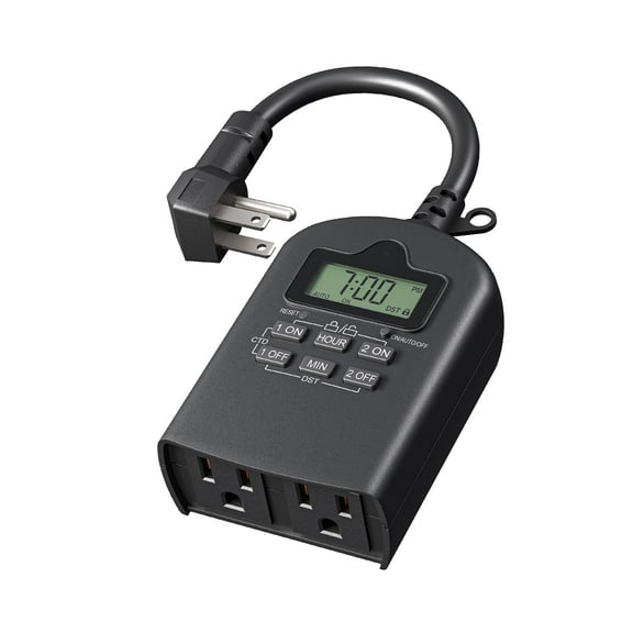 DEWENWILS Outdoor Light Timer with 2 Outlets, Waterproof, Plug-in Digital Dusk to Dawn Timer for Christmas Light, Decorations, 15A, 1/2HP