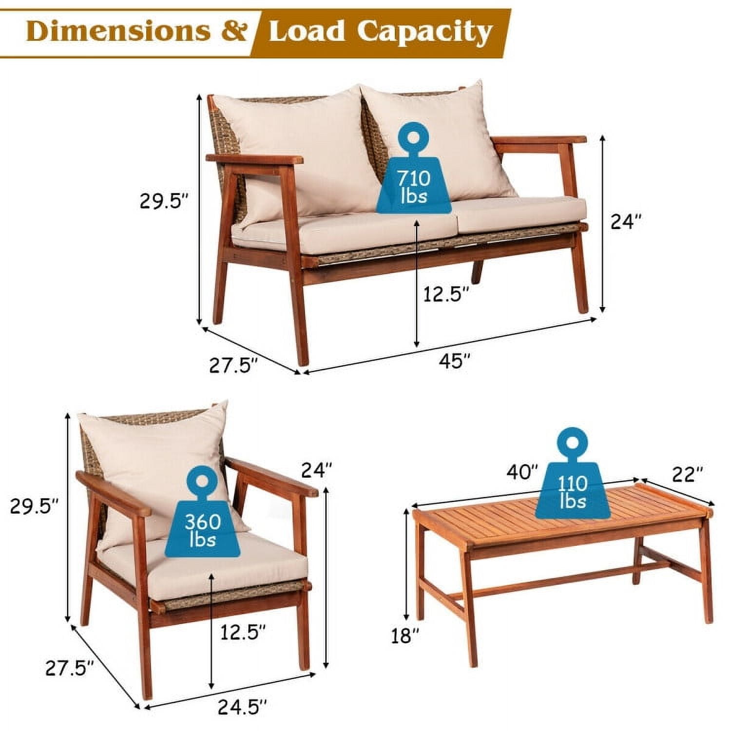 Aimee Lii 4 Pieces Patio Wicker Rattan Furniture Set for Lawn Backyard, Acacia Wood Patio Outdoor Patio Furniture, Brown Aimee Lii 4 Pieces Patio Wicker Rattan Furniture Set for Lawn Backyard, Acacia Wood Patio Outdoor Patio Furniture, Brown