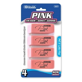 BAZIC Pink Eraser Latex Free Bevel Erasers Block Erasers (4/Pack), 1-Pack