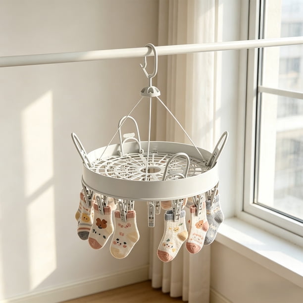 Sock Drying Rack And Household Multi-functional Hanger And Balcony Windproof And Thickened Drying Rack With Multiple Clips