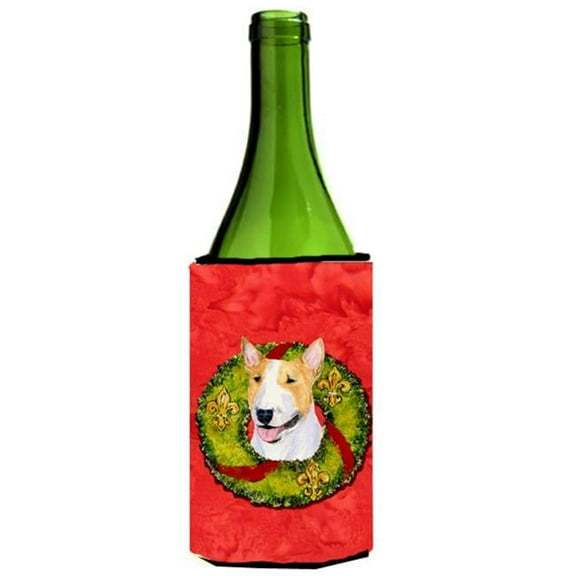 Bull Terrier Christmas Wreath Wine bottle sleeve Hugger - 24 oz.