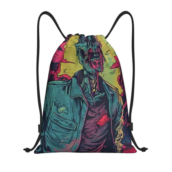 Fotbe Neon Zombie Skull Bolsa Mochila con Cordón Estampada, Bolsa de Gimnasio Deportiva, Bolsa Cinch, Bolsa con Cordón para Hombres y Mujeres-Small