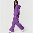 thumbnail image 6 of Szluipve Women Cropped Zip‑Up Hoodie 2 Piece Outfits Drawstring Long Sleeve Full Zip Short Hooded Jacket and Elastic Waist Wide Leg Pants Casual Tracksuit Loungewear Set Purple M, 6 of 7