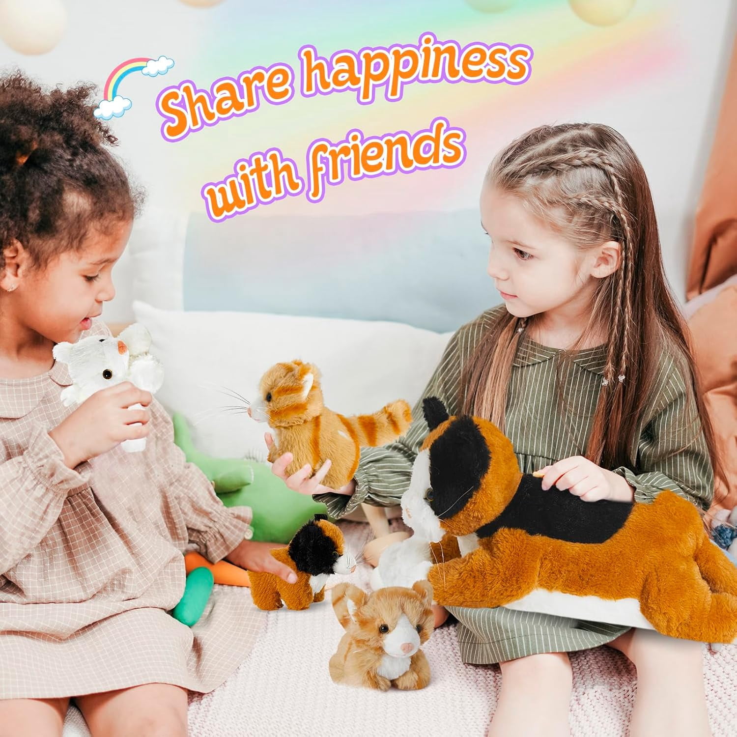 Houwsbaby 5-Piece Cat Plush Toy Set - Mommy Cat with 4 Kittens, Kitty Surprise, Parent-Child Stuffed Animals for Kids, 17''