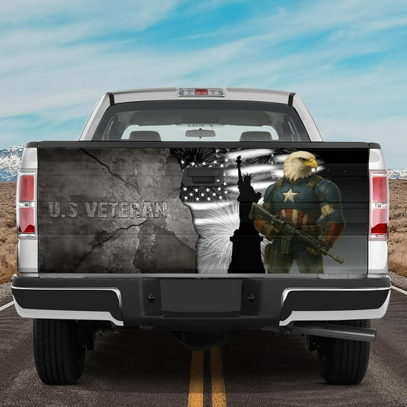 Lotusprinthandmade US Veteran Eagle America Flag Tailgate Wrap 2 Sizes (24"x58"), patriotic veteran eagle tailgate graphic, america flag eagle truck decal