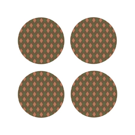 

Pofeuu Green and Pink Squares Print Coasters for Drinks 4Pack PU Leather Coasters Bar Drink Coasters for Tabletop Protection Furniture from Damage-Round Shape