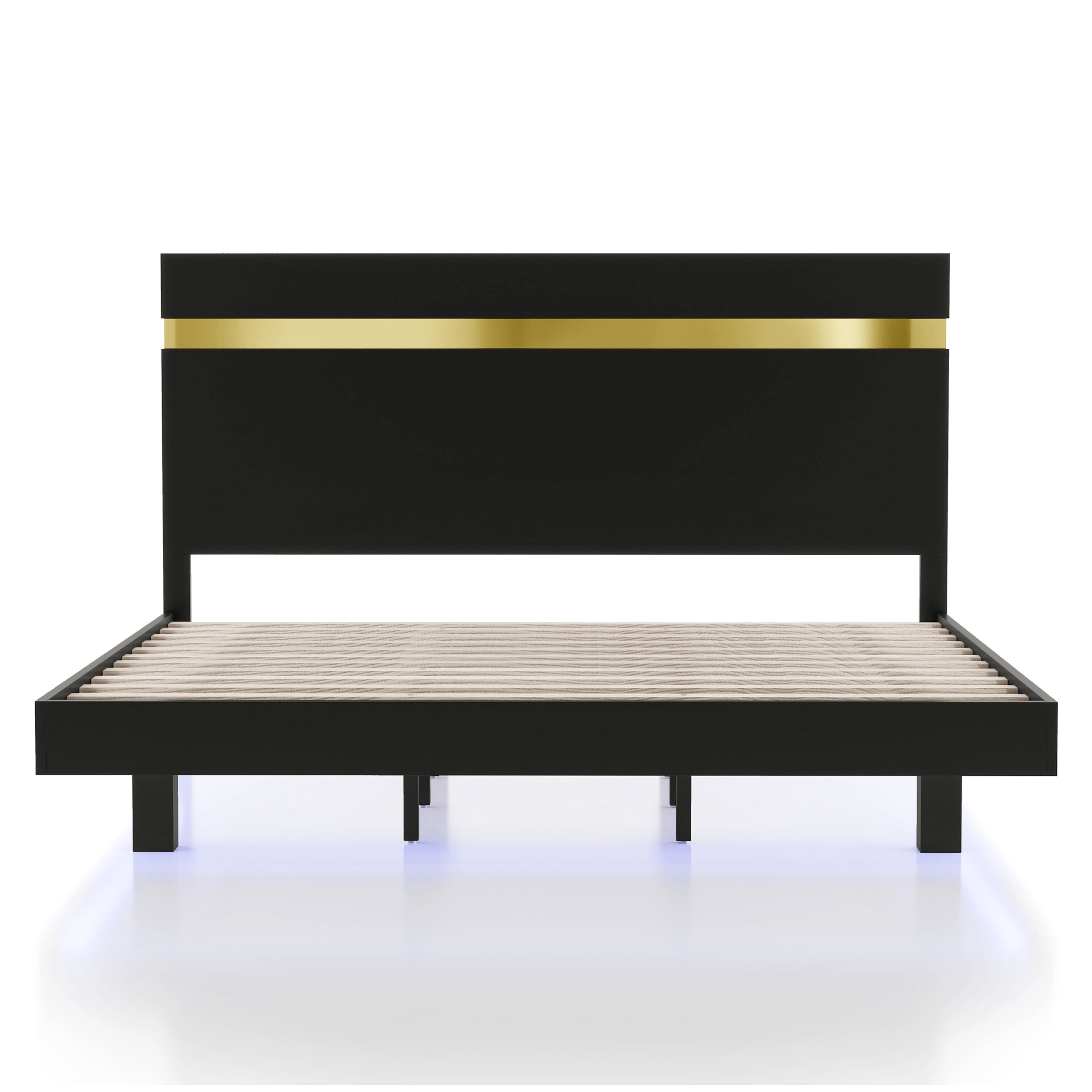 Furniture of America Chora Solid Wood Platform Bed with Underbed LED, Full, Black and Gold