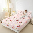 thumbnail image 4 of Manfei Red Cherry Queen Sheet Sets,Cartoon Daisy Flower Flat Sheet,Kawaii Floral Queen Fitted Sheet For Girls,Microfiber Bedroom Decor,4pcs, 4 of 7