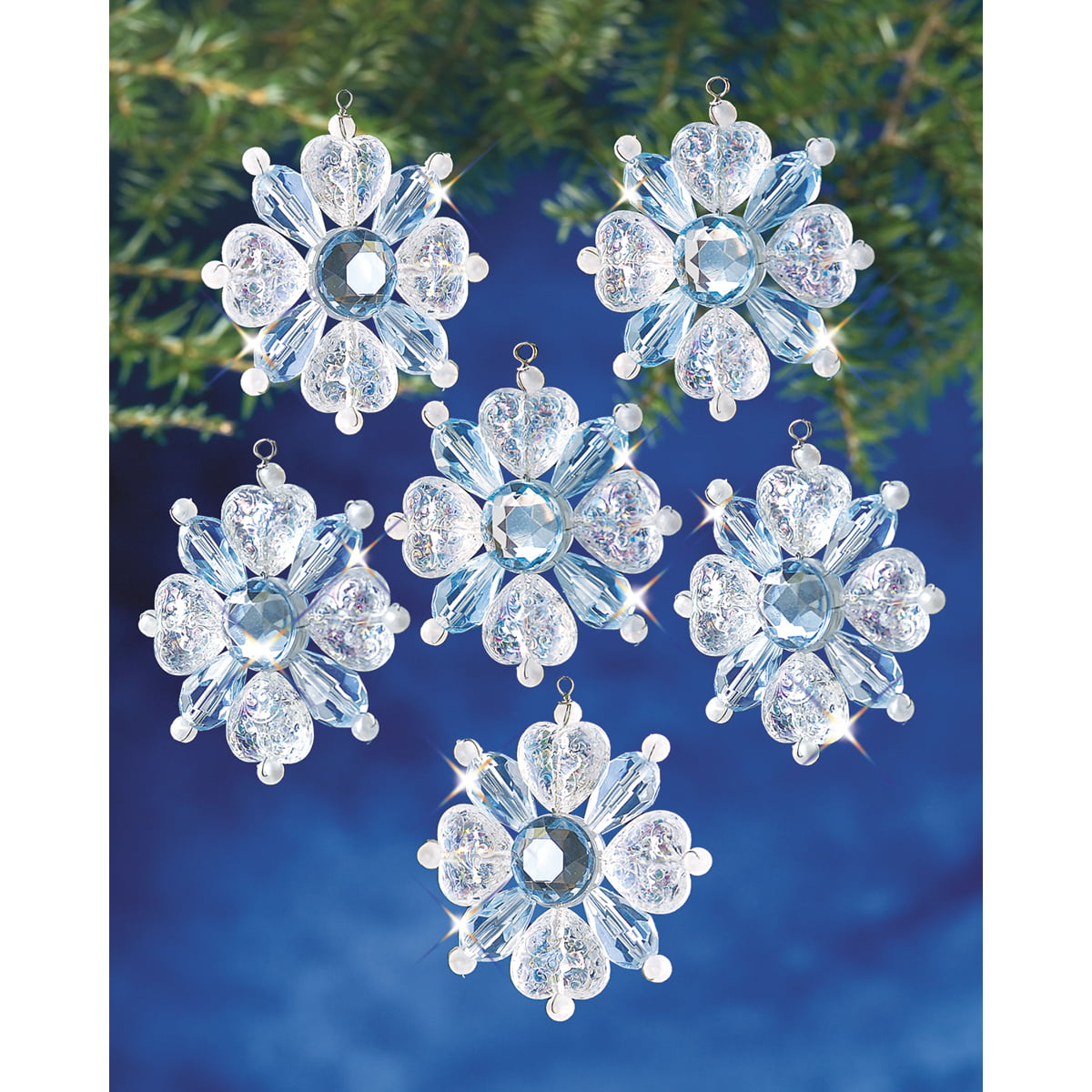 Holiday Beaded Ornament Kit-Faceted Snowflake Makes 4 
