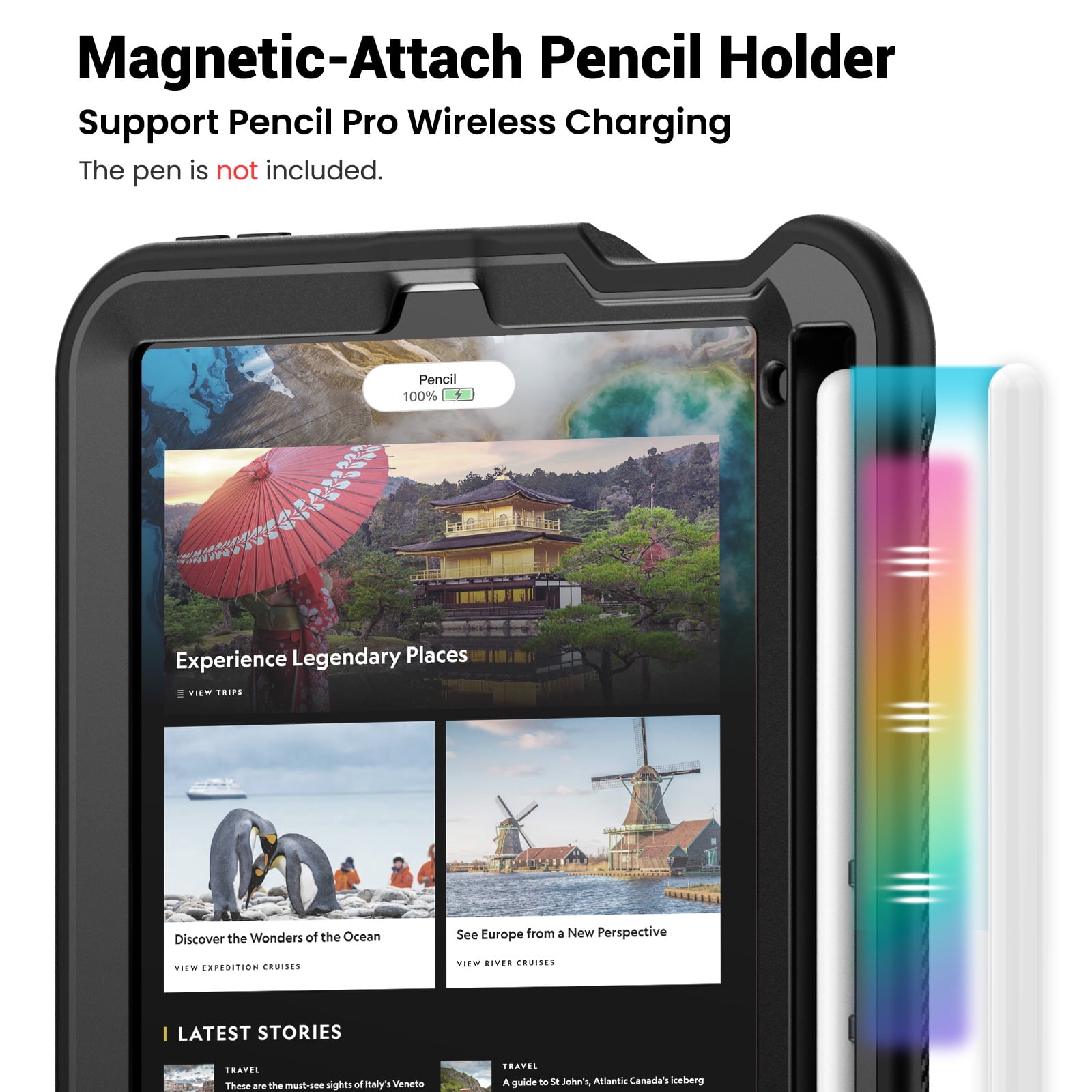 Shockproof Case for Apple iPad Mini 6th 7th Generation 8.3 Inch, Rugged Hybrid Protective Cover with Pencil Holder & Shoulder Strap Kids Friendly Rotating Kickstand Case for iPad Mini 6 7,Black