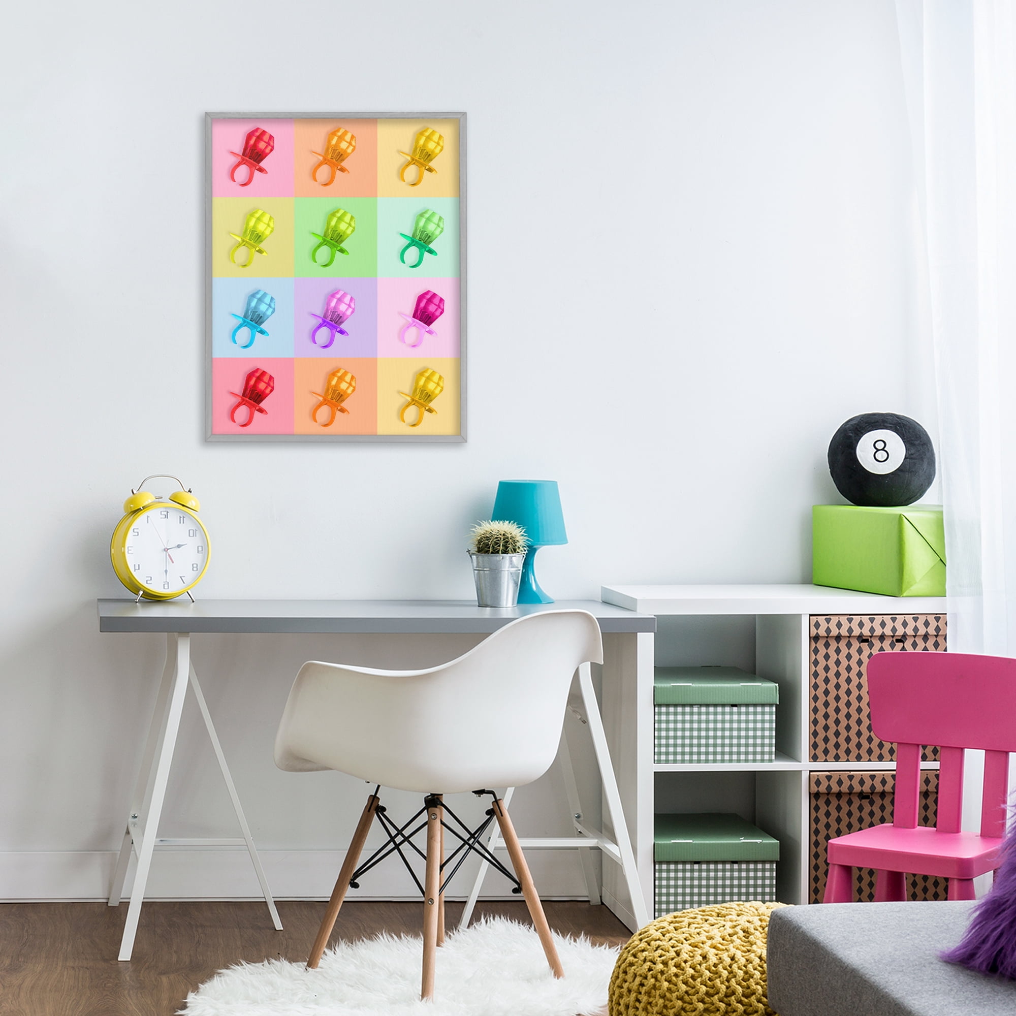 Stupell Industries Candy Gem Pop Grid Gray Framed Giclee Art, design by LISH Creative