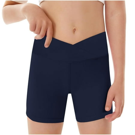 Bmisegm Girls Pants Athletic ShortsSlim V Waist Short Leggings Bike Dance Gymnastics Solid Color Pants for Kids Navy 11-12 Years