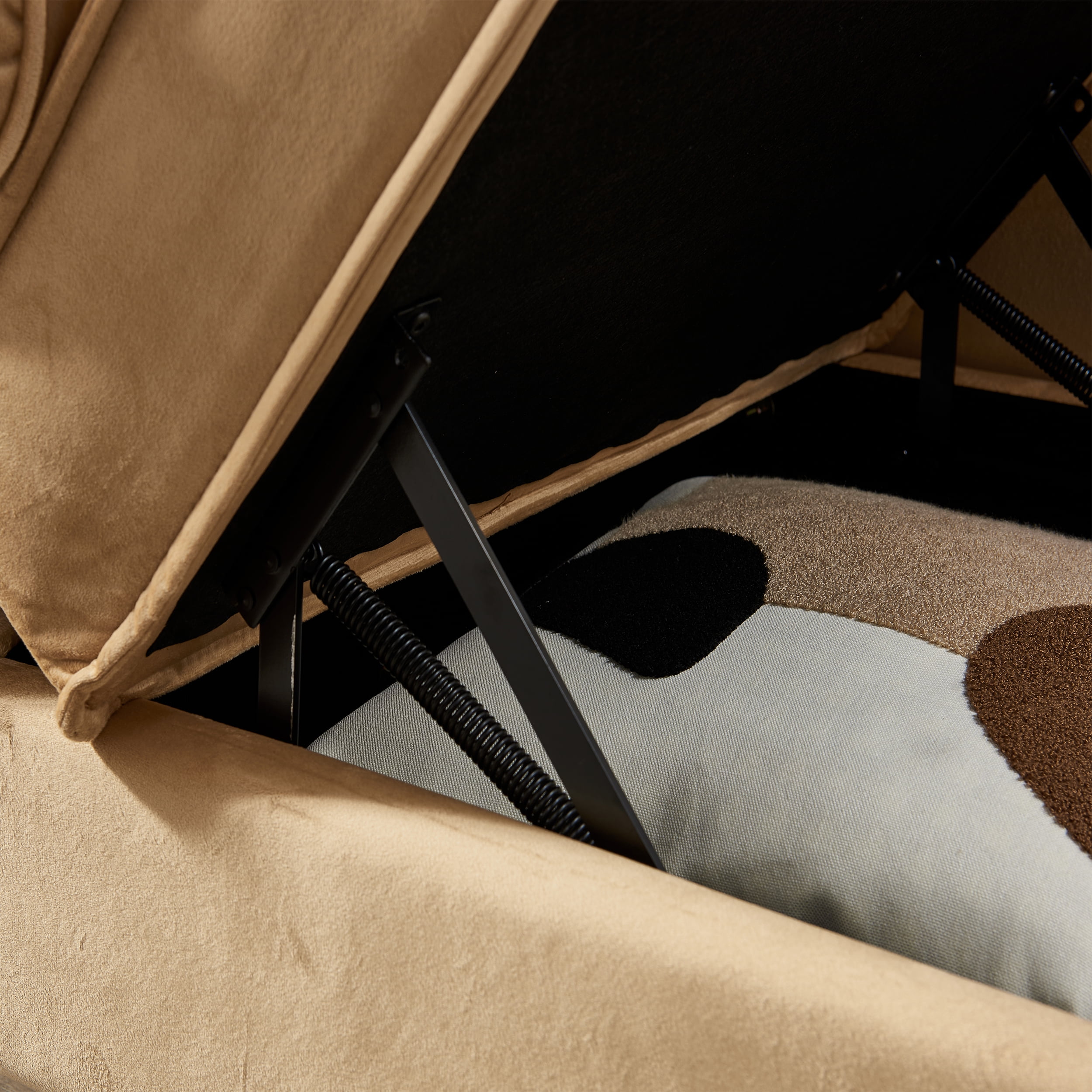 Miniyam Storage Chaise Lounge, Velvet Upholstered Sofa Recliner Lounge Chair with Pillow for Living Room Bedroom, Khaki