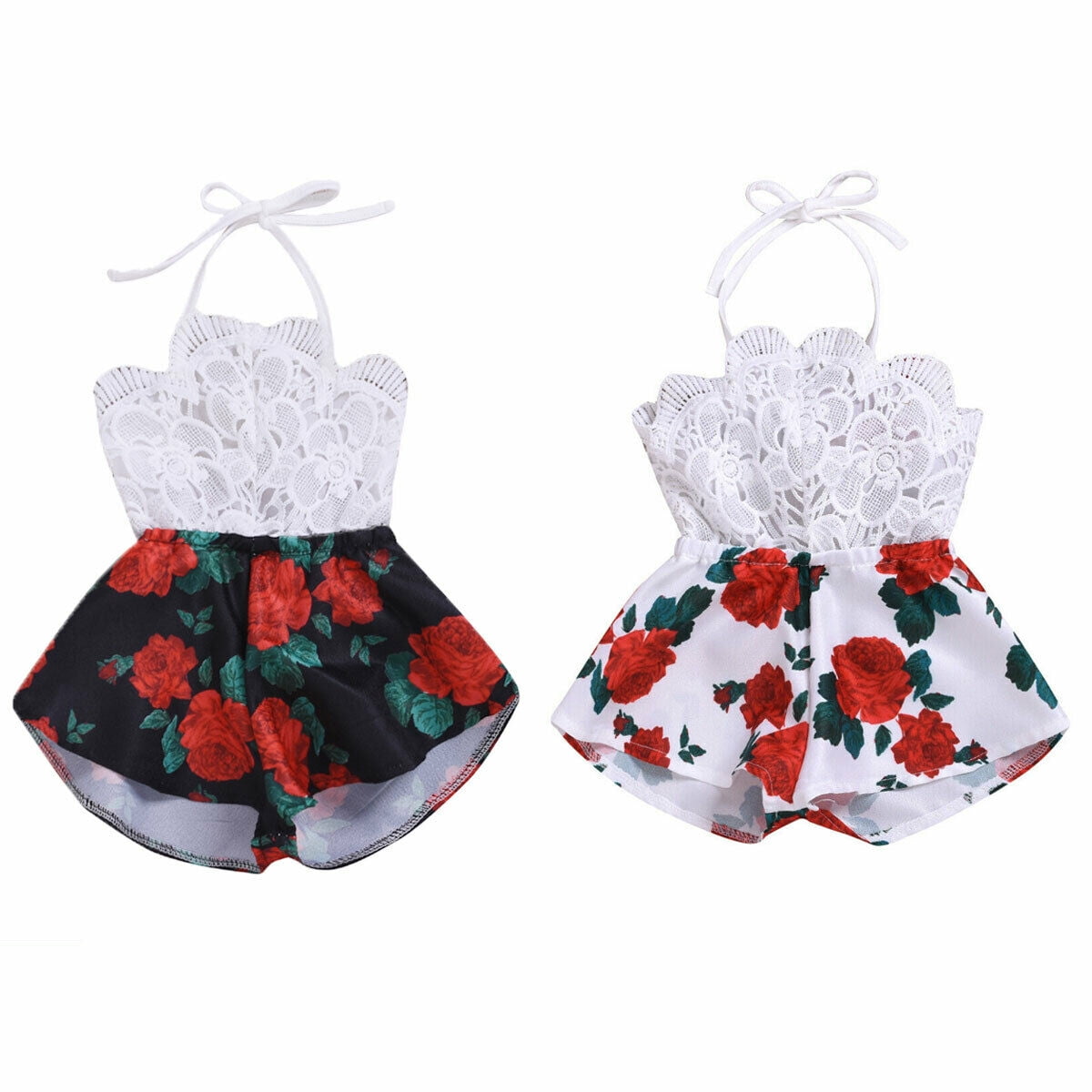 Newborn Baby Girl Clothes Sleeveless Lace Flower Print Dress Romper Jumpsuit 