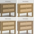 thumbnail image 4 of Surmoby Boho Nightstand Set of 2 with 2 Drawers & Open Shelf - Cherry Oak 26.7"W Extra-Large Night Stand Rattan Storage Beside Table for Bedroom, Living Room, 4 of 11
