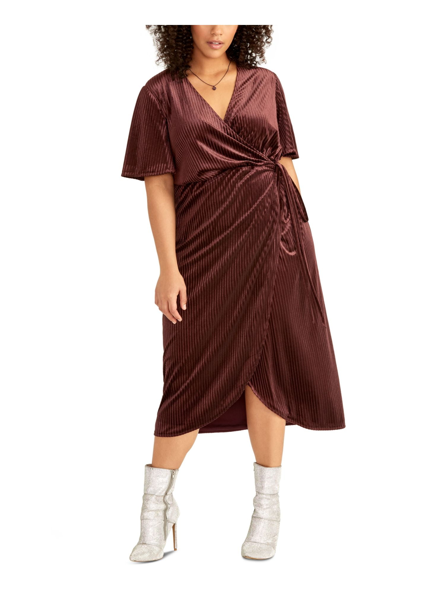 burgundy wrap dress short