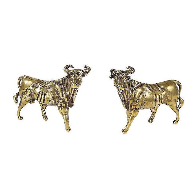 2pcs Brass Cow Adornment Brass Craft Decor Cow Desktop Adornment Banmo