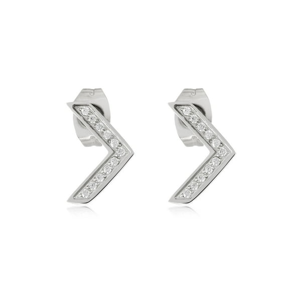 ELYA Jewelry Women's Cubic Zirconia Chevron Shaped Stainless Steel Stud Earrings