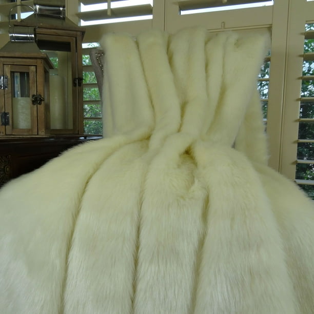Thomas Collection White Ivory Mink Faux Fur Throw Blanket 16414