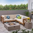 thumbnail image 3 of GDF Studio Cytheria Outdoor Acacia Wood 5 Seater Sectional Sofa Set with Fire Pit, Gray, 3 of 12