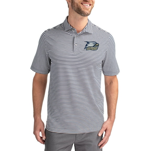 Men's Cutter & Buck Navy Georgia Southern Eagles Virtue Eco Pique Stripe Recycled DryTec Polo