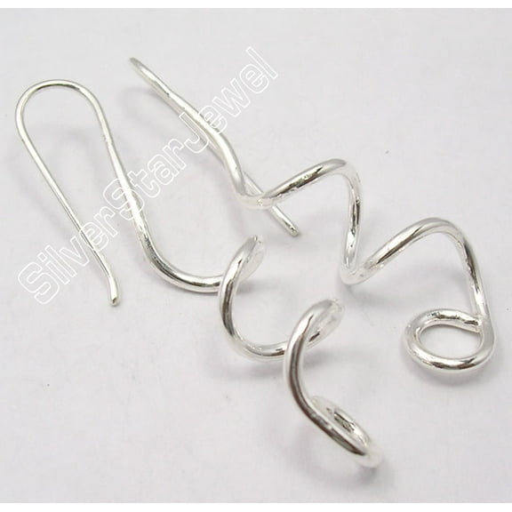 SilverStarJewel Unusual Jewelry !! 925 Sterling Silver Lovely Swirl Wire Dangle Earrings 2.1"