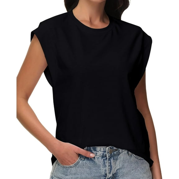 Fantaslook Cap Sleeve Tops for Women Casual Crewneck Tank Tops Summer Basic Tee Shirts