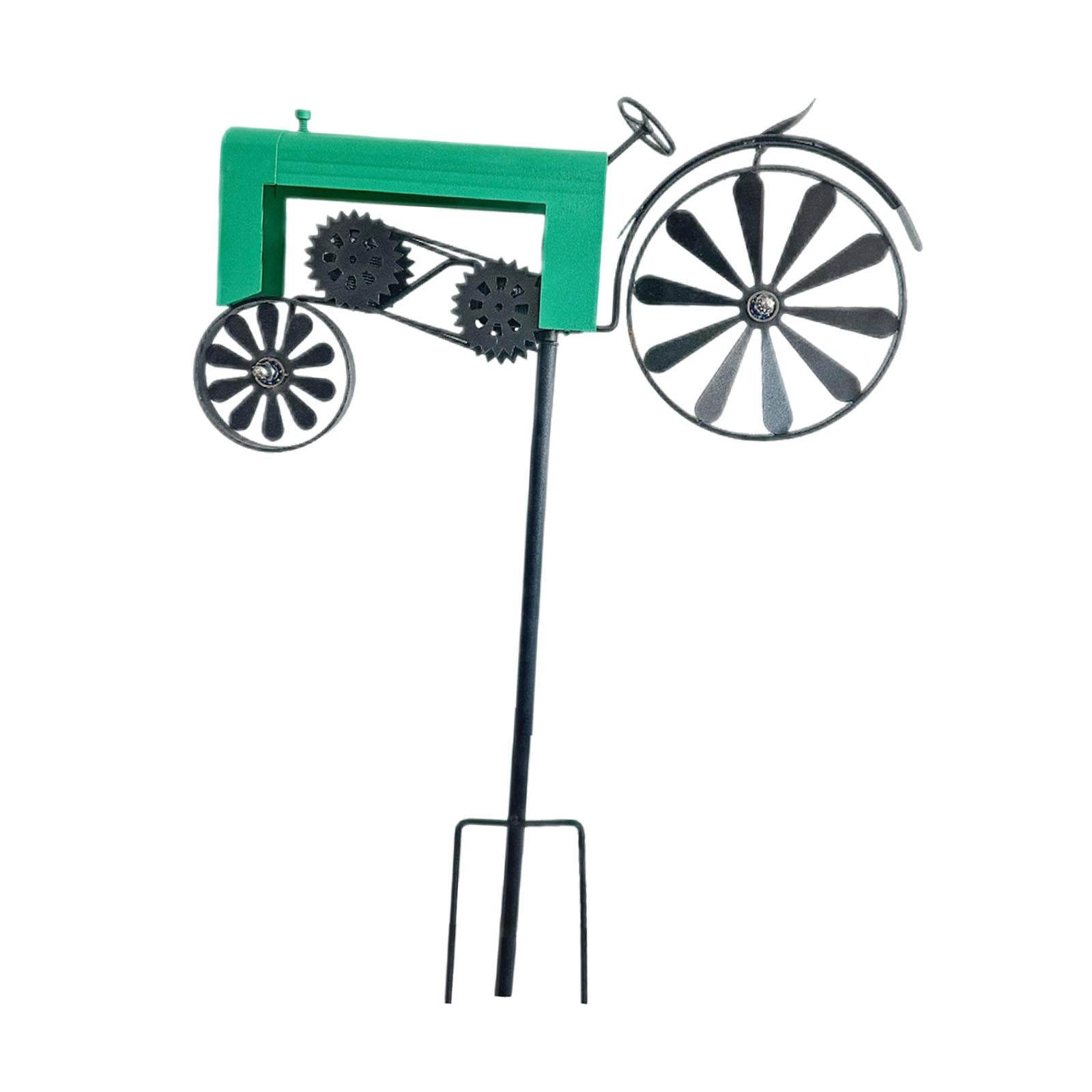 figatia Garden Tractor Windmill Ornament Iron Art Sculpture Vintage Tractor Wind Garden Stake for Home Yard Indoor Patio Path green
