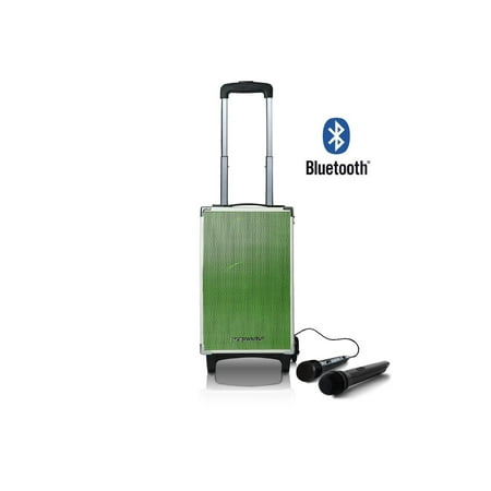 Bluetooth Party Karaoke Sound System With Telescoping Handle & Wheels Wireless Mic Color: Green