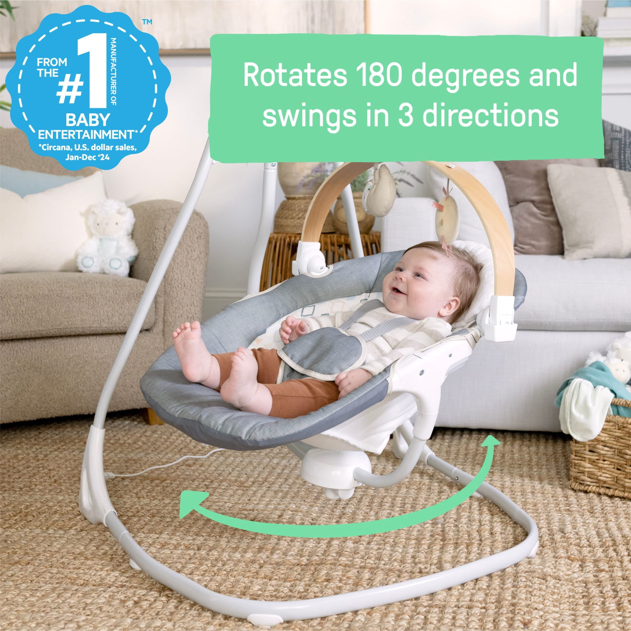 Ingenuity SimpleComfort Soothing Swing Parker, Gray, Ages 0-9 Months