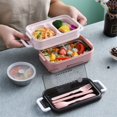 thumbnail image 3 of Fiambrera de acero inoxidable 304 para niños, Bento Box para la escuela, trabajador de oficina, 2 capas, microondas, calefacción, contenedor de almuerzo, caja de almacenamiento de alimentos, 3 of 4