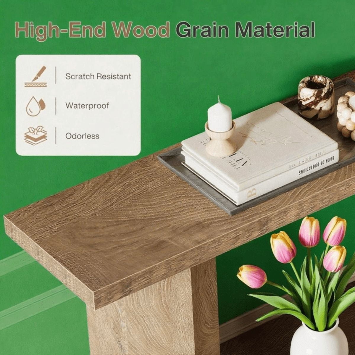 1.58" Thick Top Console Table - Waterproof MDF with Unique Hexahedron Legs, 200lb Load Capacity, Versatile for Hallway, Living Room, Behind Couch